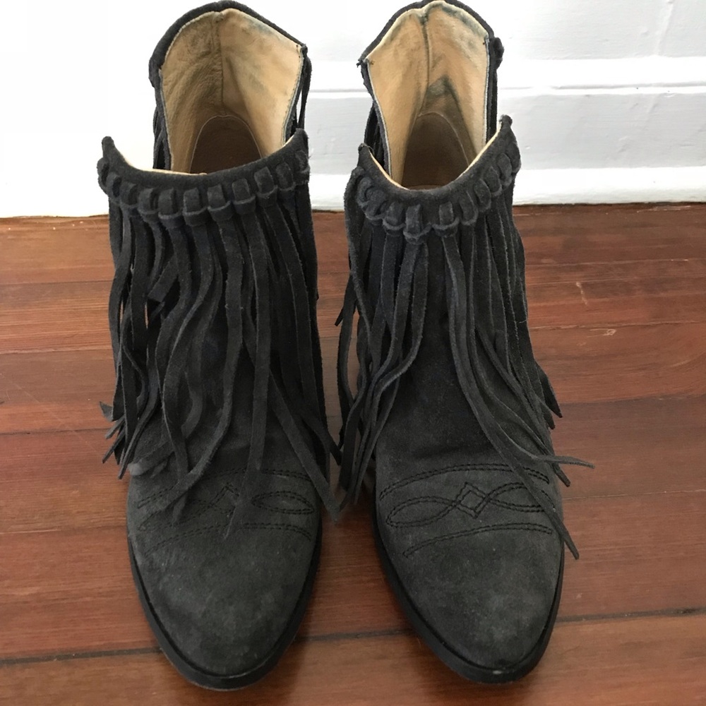 Dark Grey Sole Child Fringe Booties